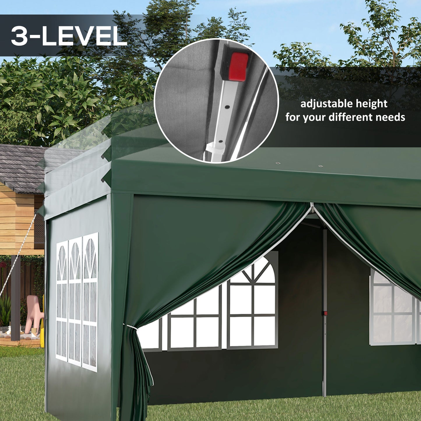 Outsunny 3x6m Pop-Up Gazebo, with Curtain Walls and Windows, Green
