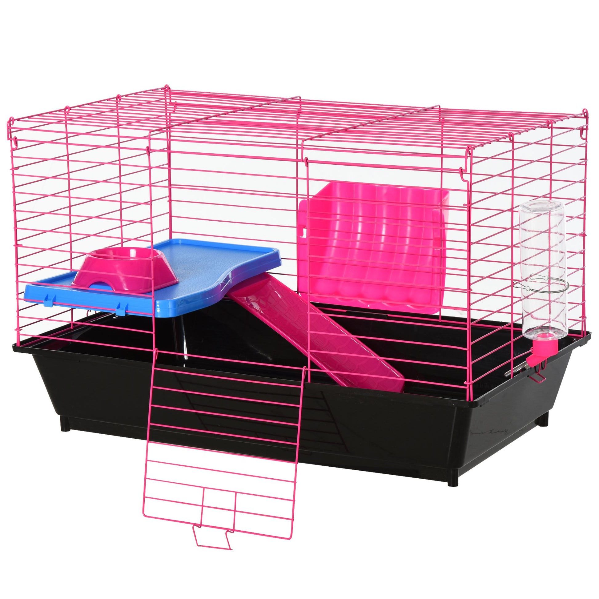 Photo of PawHut Dwarf Hamster Metal Cage Guinea Pigs Hutches w/ Tunnels Pink in Pink colour on a white background