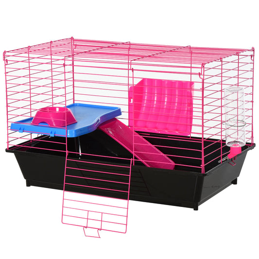 Photo of PawHut Dwarf Hamster Metal Cage Guinea Pigs Hutches w/ Tunnels Pink in Pink colour on a white background