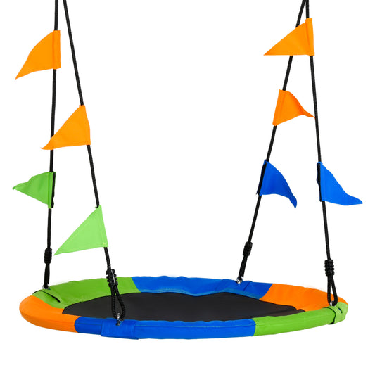 Photo of Outsunny Kid Nest Swing Seat Saucer Tree Swing 40 Inch/100cm Adjustable Rope Outdoor Indoor for Kids Over 3 Years Old Multi-Colour in Multi-Colour colour on a white background