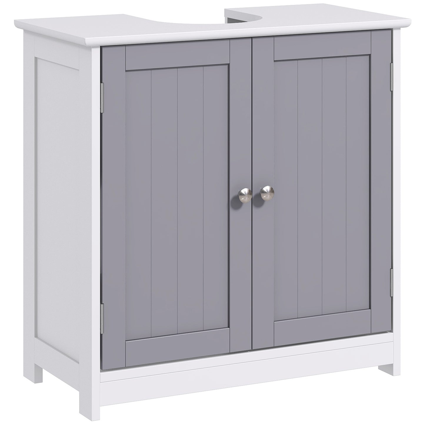Photo of kleankin 60x60cm Under-Sink Storage Cabinet w/ Adjustable Shelf Handles Drain Hole Bathroom Cabinet Space Saver Organizer White and Grey in Grey colour on a white background