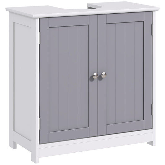 Photo of kleankin 60x60cm Under-Sink Storage Cabinet w/ Adjustable Shelf Handles Drain Hole Bathroom Cabinet Space Saver Organizer White and Grey in Grey colour on a white background