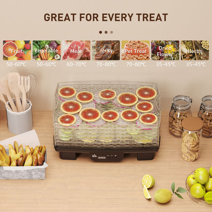 HOMCOM dehydrator with clear trays holding sliced fruit