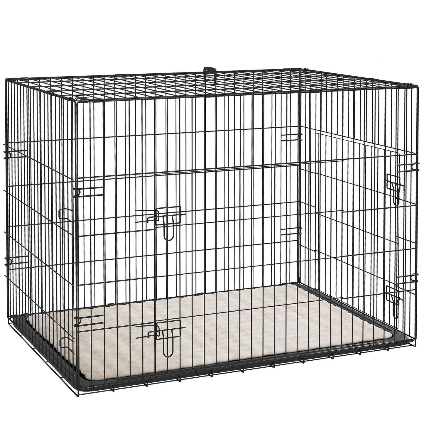Photo of PawHut Foldable Dog Crate with 2 Doors with Tray, Soft Cushion, for Large Medium Dogs, 90 x 58 x 62, Black in Black colour on a white background
