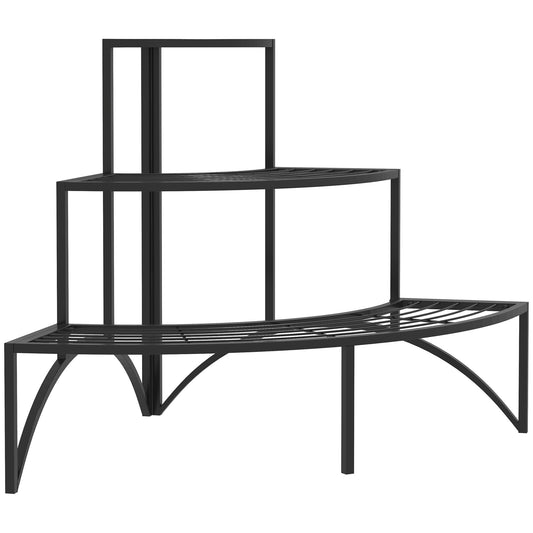 Photo of Outsunny Three-Tier Corner Metal Plants Shelves - Black in Black colour on a white background