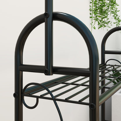 Outsunny plant stand close-up showing curved metal supports and a slatted shelf
