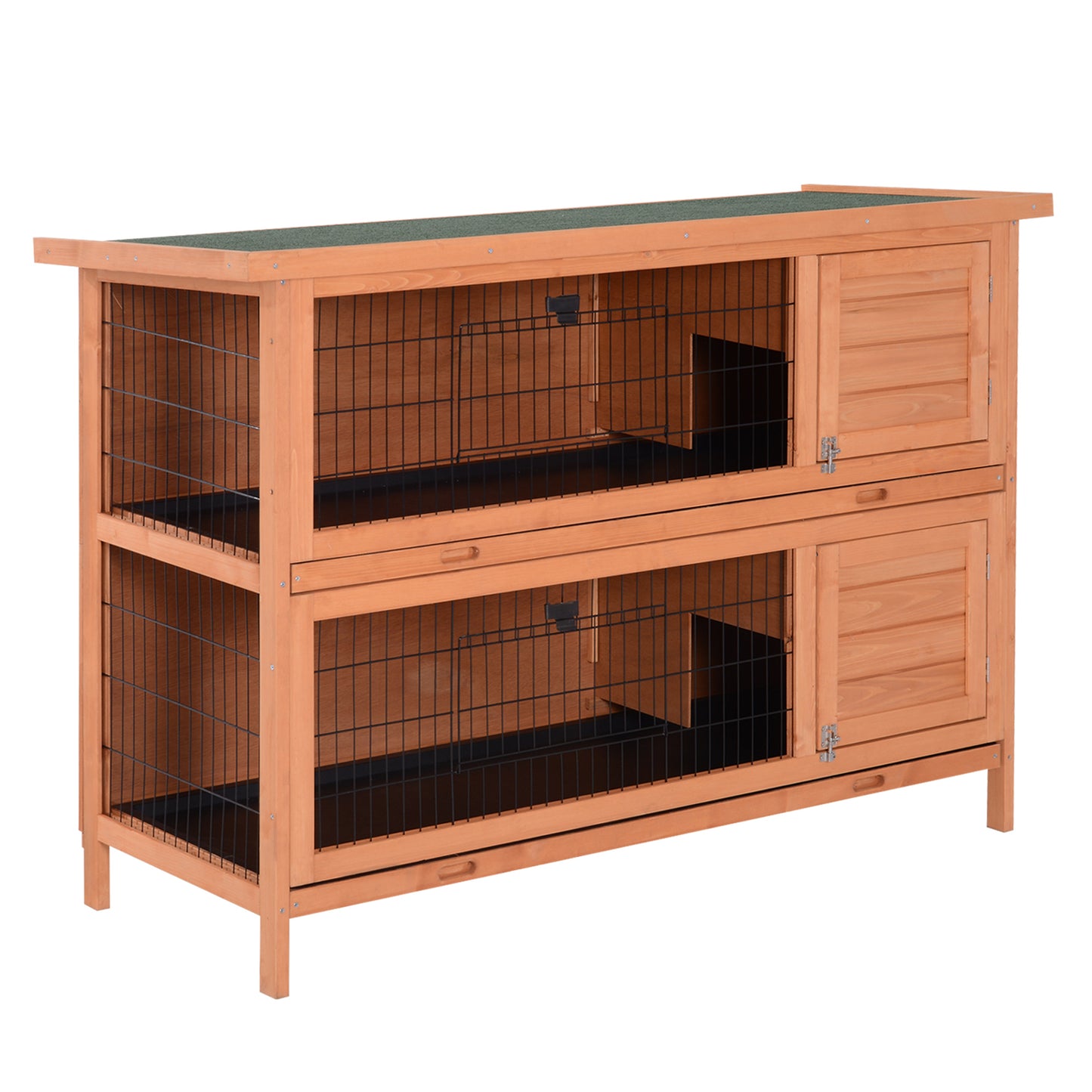 Photo of PawHut Rabbit Hutch Outdoor Guinea Pig Hutch Bunny Cage with No-Leak Trays, Divider, 136 x 50 x 93cm, Orange in Orange colour on a white background