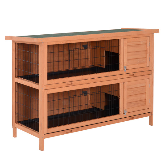 Photo of PawHut Rabbit Hutch Outdoor Guinea Pig Hutch Bunny Cage with No-Leak Trays, Divider, 136 x 50 x 93cm, Orange in Orange colour on a white background