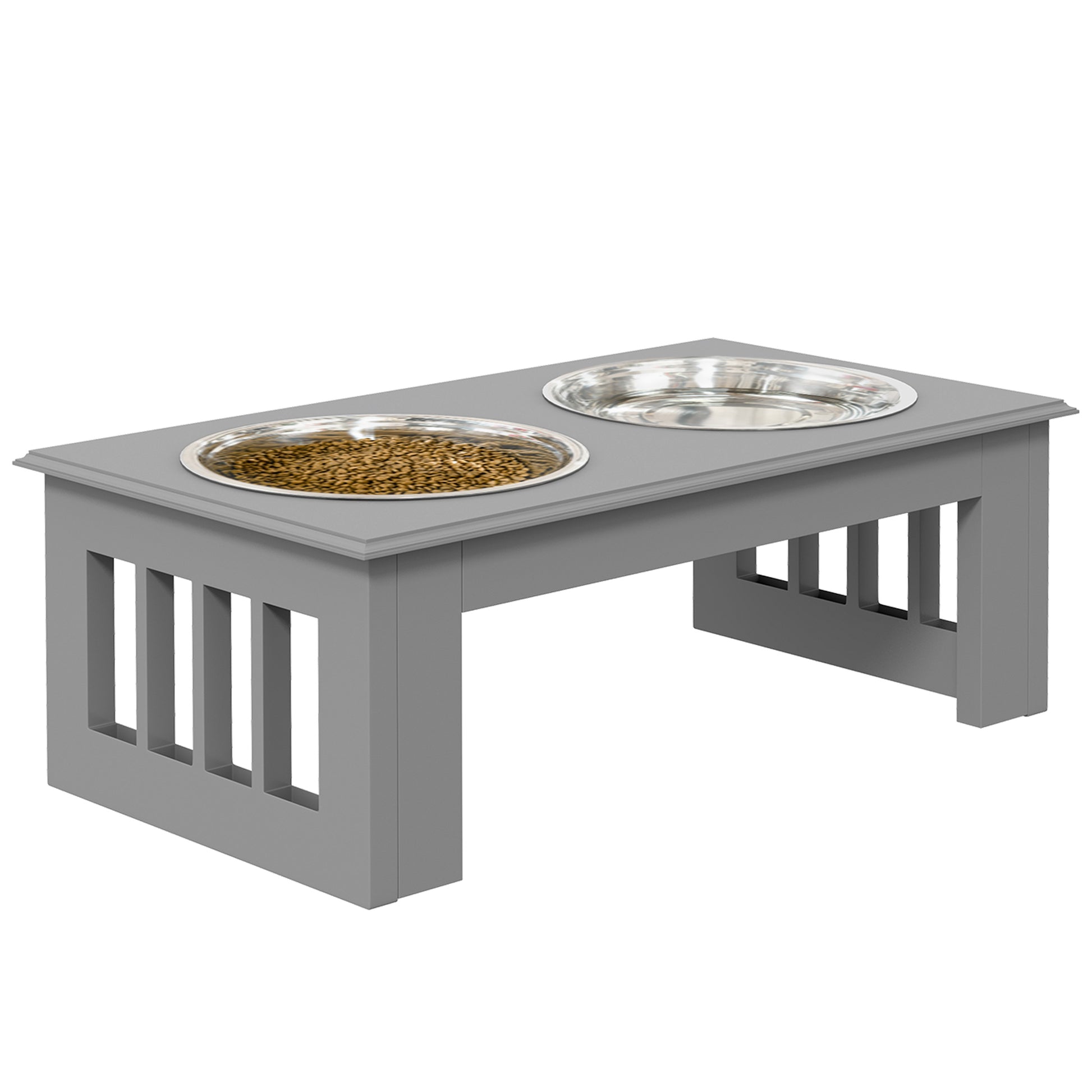 Photo of PawHut Raised Dog Feeding Bowls with Stand, Stainless Steel for  Extra Small and Small Dog, 44L x 24W x 15H cm - Grey in Grey colour on a white background